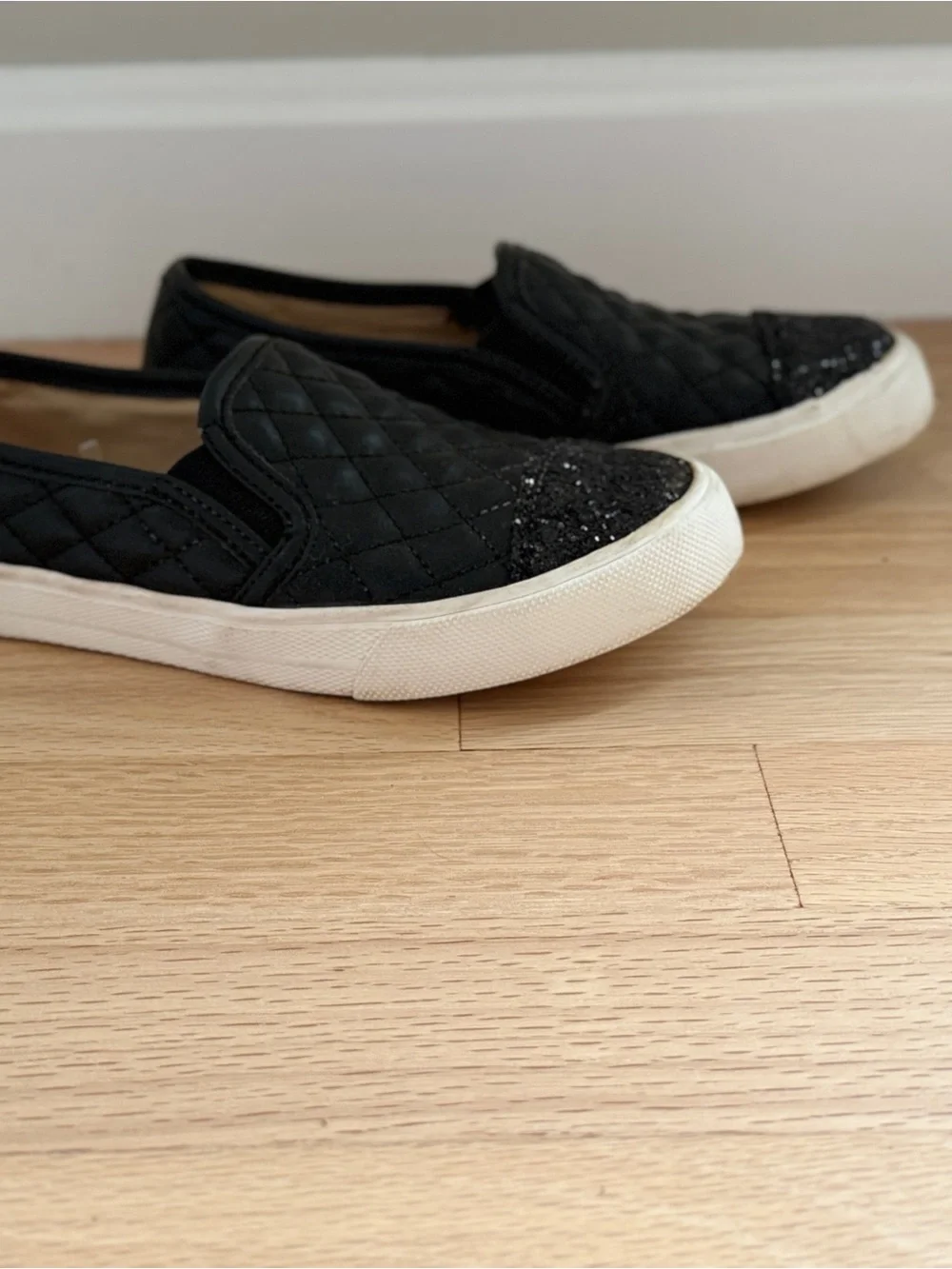 Girls Glitter Quilted Slip On Sneakers - Black , Children’s Place, size 1y